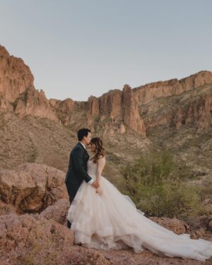 Heather Vaughn Instagram - There are honestly no words to describe how much I love these photos. Alyssa, you’re incredible thank you SO much. These “day after” wedding photos are my favorite photos I think will ever exist of us 😂 And look how cute the Koko Bean looks! 🥺❤️ 
.
.
#wedding #desertwedding #azwedding #arizonawedding #weddingdog #weddingdress @alyssacampbellphotography @speedosanchez