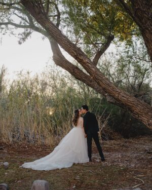 Heather Vaughn Instagram - There are honestly no words to describe how much I love these photos. Alyssa, you’re incredible thank you SO much. These “day after” wedding photos are my favorite photos I think will ever exist of us 😂 And look how cute the Koko Bean looks! 🥺❤️ 
.
.
#wedding #desertwedding #azwedding #arizonawedding #weddingdog #weddingdress @alyssacampbellphotography @speedosanchez