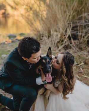 Heather Vaughn Instagram - There are honestly no words to describe how much I love these photos. Alyssa, you’re incredible thank you SO much. These “day after” wedding photos are my favorite photos I think will ever exist of us 😂 And look how cute the Koko Bean looks! 🥺❤️ 
.
.
#wedding #desertwedding #azwedding #arizonawedding #weddingdog #weddingdress @alyssacampbellphotography @speedosanchez