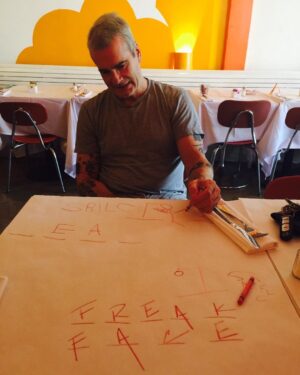 Henry Rollins Instagram - I love playing hangman. Henry does not.🖍🖍

#henryrollins #graytshirt #freakface #tortureforrollings #henryandheidi