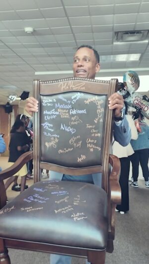 Hill Harper Instagram - I had the honor of speaking to the incredible 8th grade class at American Montessori Academy in Westland, MI. Together, students and staff signed the senate chair, symbolizing our collective voice and the change we want to see. This is OUR seat. Vote Hill Harper in the Michigan Democratic Primary on August 6th. #MISeat #HillHarperForSenate #RepresentationMatters