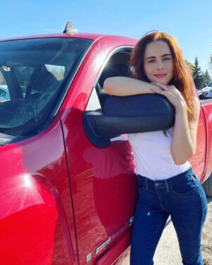 Holly Deveaux Instagram - Shameless photoshoot with my character’s truck - a red Chevy with what I am told is corvette engine. Killer sound. I know nothing about cars (I prefer horses) but it left @maxinedenis in the dust several times. 

@polarized_movie