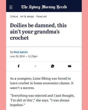 Holly Ringland Instagram - CREATIVITY 👏 IS 👏 CONTAGIOUS. I blub-honked into my coffee this morning when I read this: @luise_elsing_crochet is about to exhibit her extraordinary crochet artwork, after reading The House That Joy Built.

Insert fainting Elmo GIF here. 

Luise, CONGRATULATIONS - I’m move beyond words, thrilled for you, and raucously cheering for you every stitch of the way! 

Friends on Gadigal Country, Luise’s exhibition, Blasè, opens at @woollahragallery on July 16, 2024. By the sound and look of it, this is not to be missed - especially Luise’s incredible centrepiece, inspired by the art of beloved @delkathrynbarton.

❤️‍🔥 🧶 ❤️‍🔥
