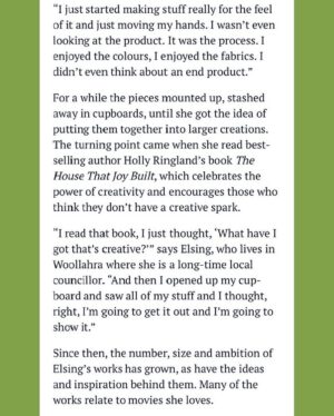 Holly Ringland Instagram - CREATIVITY 👏 IS 👏 CONTAGIOUS. I blub-honked into my coffee this morning when I read this: @luise_elsing_crochet is about to exhibit her extraordinary crochet artwork, after reading The House That Joy Built.

Insert fainting Elmo GIF here. 

Luise, CONGRATULATIONS - I’m move beyond words, thrilled for you, and raucously cheering for you every stitch of the way! 

Friends on Gadigal Country, Luise’s exhibition, Blasè, opens at @woollahragallery on July 16, 2024. By the sound and look of it, this is not to be missed - especially Luise’s incredible centrepiece, inspired by the art of beloved @delkathrynbarton.

❤️‍🔥 🧶 ❤️‍🔥