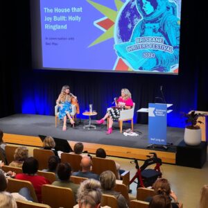 Holly Ringland Instagram - Knowing that I was going to finish 4 months of touring with a final event in my home state at @briswritersfest felt so sweet and so good that as it drew closer, I started to let myself romanticise about the high I wanted to end on. Beautiful audience? Check. Wonderful host? Check. Great venue? The State Library of Queensland - check, check, check. What did I not envisage for myself in my concluding hour of glory? Sitting on stage and gagging for the first time ever as I read aloud from my own book (words I wrote and have read over countless times before) about what dung beetles rolling the shit of other animals can teach us about our own creative processes. But there I was. Gagging and giggling and gasping for air as I read about these little beetles who not only need shit to survive but also navigate by the stars through said shit. And, of course, Sam caught the precise moment on camera. I realised afterwards It was obviously a perfect conclusion to this utterly extraordinary, exhausting time. 

To the Meanjin/Brisbane crowd who joined us, you were such a delight and filled my heart. Thank you so much for coming. Thank you @becmacstudio for hosting our conversation with such kindness, generosity, energy and wonderful questions. To all the festival staff, volunteers and booksellers, thank you so much for taking care of us. And to everyone who waited in the signing line and were so lovely, kind and supportive, you’re a sky full of stars. It is an incredible thing to write a book, have it published and meet the readers to whom it matters. The power of it will never wear off for me.

🪲💩🌟