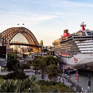 Hugh Sheridan Instagram - Brilliant day in Australia climbing to the summit at the top of the bridge with @richardbranson to watch his very own @virginvoyages Resilient Lady sail into our beautiful Sydney Harbour! Surreal!!! Can’t wait for Australia to experience the Virgin Voyages!!! Pop your Virginity now! x