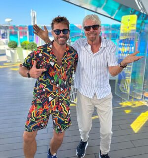 Hugh Sheridan Instagram - What do you think I said?!! 👀 I mean… imagine the party alone?!! My first ever Virgin Voyage is off to an incredible start. @virginvoyages @richardbranson and @fawchouse thank you!!! BTW I would’ve said yes if it was on @virgingalactic 🪐 💫 😂