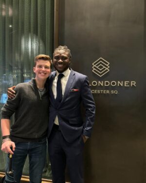 Iain Armitage Instagram - I get so happy when I see this distinctive and beautiful blue color because I know it means I will soon be in my London home, @thelondoner ! I appreciate the location- it’s right by all the theatres- but I appreciate the kindness of the people who work there even more. In these pictures you will see Mr William and Mr Shane- they are just two of many people who do so much to make a stay perfect. I joke that I need a friends and family discount rate because they feel like family here- I just love it! Maybe it’s because I’m a Londoner?!