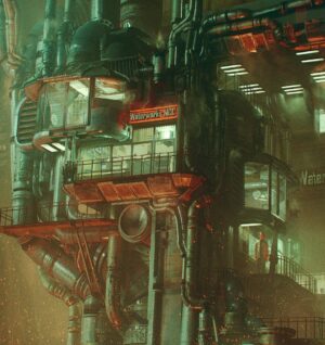 Ian Hubert Instagram - Waterworks MCC Main Office - complete with a tiny @justinagoldbeckphoto 
Some of today's work! Always fun to do some pipe-type kitbashing :) .
.
.
#b3d #steampunk #neverstopexploring #digitalart #blender3d #cyberpunk #worldbuilding