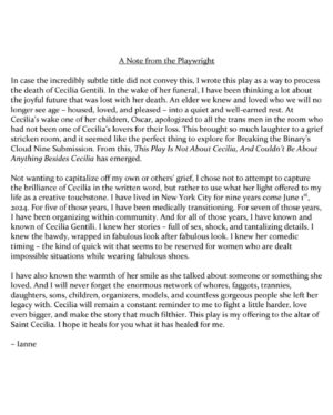 Ianne Fields Stewart Instagram - “This play is my offering to the altar of Saint Cecilia.”
•
•
Thank you so much to @breakingthebinarytheatre for choosing me to be one of the Cloud Nine Commissions! As the title suggests, the play is not ABOUT Cecilia, but I wrote it with her in my mind every step of the way. The process and piece have been deeply healing for me. I have returned to it many times and each time found a different part I needed. I hope when you read it, it will offer you the same thing. *link in bio* #tdov