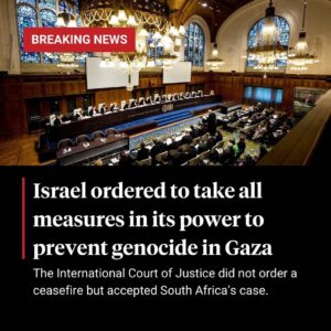 Ibram X. Kendi Instagram - From @democracynow
•
The International Court of Justice has ordered Israel to take all measures within its power to prevent genocide in Gaza. 

The World Court announced it has jurisdiction over the case brought by South Africa and dismissed Israel’s bid to throw it out.

The court says Israel must punish any incitement to genocide and ensure its military doesn’t break the Genocide Convention. This is not a call to stop military attacks but an order to adhere to the convention on genocide.

The interim verdict is a major blow to Israel and the US which have undermined the case despite overwhelming evidence presented by South Africa. 

The court will not rule today on whether Israel has committed genocide; that verdict could take years. For more on this story, tune into democracynow.org.
