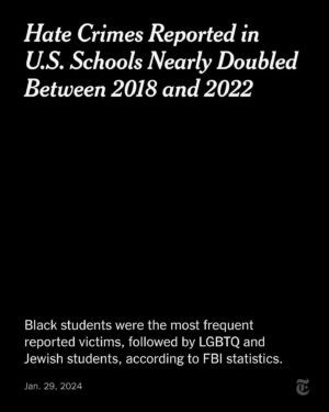 Ibram X. Kendi Instagram - Black students remain the primary victims of reported hate attacks in U.S. schools. It is harmful *not* to teach Black students why they are facing these attacks. Because if a Black victim of a hate attack doesn’t understand anti-Black racism, then that student can blame themselves for the attack. (They hate me because there is something wrong with me, with Black people). It is harmful for non-Black students to come to the same conclusion. (They hate Black people because there is something wrong with them).

It is harmful *not* to teach Jewish and queer students why they are facing hate attacks. It is harmful not to teach students of all backgrounds why people hate Black, Jewish, and queer people. It protects students to learn about anti-Black racism, antisemitism, homophobia, and transphobia. Those censoring these subjects in classrooms, those banning books on these subjects, may have contributed to this doubling of hate attacks in U.S. schools.
