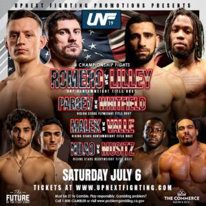 Ike Catcher Instagram - 🚨 𝐅𝐎𝐔𝐑 𝐃𝐀𝐘𝐒 until our Mega Show at the @commercecasino, featuring four championship bouts! Limited tickets remain, but you can catch all the action live on @starfundstream. Links in bio.

🇺🇸 #UNF19 
🗓️ Saturday, July 6
📍 @CommerceCasino
🎟️ UpNextFighting.com 
📺 Starfund.stream
🤝 Presented by @nazaryan.law, @lifepackorganics, @munchinmealpreps, @larsens_steakhouse_wh, @representltd, @littlejoestacos, @nazoboxing, @fightnightcustoms, @realeyesrecognizepodcast, @the.vie.co, @nazoboxing