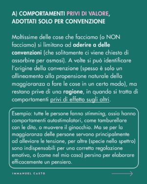 Immanuel Casto Instagram - Riflessioni personali sul rapporto tra caratteristiche immodificabili e aspettative sociali.

Per quanto il post sia sviluppato sul tema della neurodivergenza, può forse essere generalizzato a tutte le caratteristiche che una persona ha la consapevolezza di non poter cambiare.

#neurodivergent #autismo #masking #neurodiversity