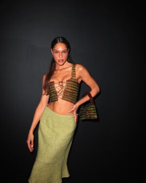Índia Branquinho Instagram - Support your local artists 🎨 
@lisboafashionweek wearing @beatstockk photographed by @joaopaulo____________ accompanied by @lagence_lisboa 
💚🤎💚