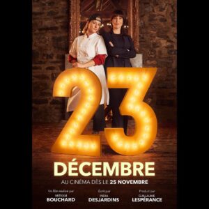 India Desjardins Instagram - Je vous présente quelques personnages de #23décembrelefilm dans ces premières affiches ! ✨

🎇Elsa et David 
(Virginie Fortin et Sacha Charles)

Elsa est célibataire et très heureuse comme ça (sauf une fois… à Noël!) et David est son ami d'enfance, qui habite maintenant à Londres, sur qui elle avait un kick à 9 ans. 

🦃Marie-France et Normand
(Guylaine Tremblay et Michel Barrette)

Marie-France tente d'organiser un Noël parfait pour sa famille pendant que son mari, Normand, se sent confronté par toutes sortes de réalités sociales qui bousculent ses traditions.

🤰🏻🚞🙋🏻‍♂️Stéphanie et Alex
(Catherine Brunet et François Arnaud)

Des amoureux très complices qui attendent leur premier enfant réalisent que leur vie va bientôt changer.

👩🏻‍💼🐾🧑‍🍳Chloé et Gabrielle
(Bianca Gervais et Christine Beaulieu)

L’une est directrice du château Frontenac, l’autre en est la chef de cuisine. Elles ont une grosse soirée à organiser alors que leur vie personnelle déborde. 

💿Antoine et Jessica 
(Stéphane Rousseau et Catherine Souffront)

Antoine est un chanteur qui lance un album de Noël et dont la relationniste de presse lui organise une tournée de promo à Montréal et Québec.

🪅La journée de l'avant-veille de Noël, leurs destins s'entremêleront!

 🍿Au cinéma dès le 25 novembre!

P.S. Un petit mot sur ces actrices et acteurs extraordinaires… Quel honneur de les voir donner vie à des personnages qui sont restés si longtemps dans ma tête! Chacun.e ajoute sa touche personnelle et j’adore tout! ♥️

Réalisé par @bouchardmiryam 
Produit par @guillaume_lesperance