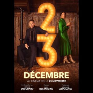 India Desjardins Instagram - Je vous présente quelques personnages de #23décembrelefilm dans ces premières affiches ! ✨

🎇Elsa et David 
(Virginie Fortin et Sacha Charles)

Elsa est célibataire et très heureuse comme ça (sauf une fois… à Noël!) et David est son ami d'enfance, qui habite maintenant à Londres, sur qui elle avait un kick à 9 ans. 

🦃Marie-France et Normand
(Guylaine Tremblay et Michel Barrette)

Marie-France tente d'organiser un Noël parfait pour sa famille pendant que son mari, Normand, se sent confronté par toutes sortes de réalités sociales qui bousculent ses traditions.

🤰🏻🚞🙋🏻‍♂️Stéphanie et Alex
(Catherine Brunet et François Arnaud)

Des amoureux très complices qui attendent leur premier enfant réalisent que leur vie va bientôt changer.

👩🏻‍💼🐾🧑‍🍳Chloé et Gabrielle
(Bianca Gervais et Christine Beaulieu)

L’une est directrice du château Frontenac, l’autre en est la chef de cuisine. Elles ont une grosse soirée à organiser alors que leur vie personnelle déborde. 

💿Antoine et Jessica 
(Stéphane Rousseau et Catherine Souffront)

Antoine est un chanteur qui lance un album de Noël et dont la relationniste de presse lui organise une tournée de promo à Montréal et Québec.

🪅La journée de l'avant-veille de Noël, leurs destins s'entremêleront!

 🍿Au cinéma dès le 25 novembre!

P.S. Un petit mot sur ces actrices et acteurs extraordinaires… Quel honneur de les voir donner vie à des personnages qui sont restés si longtemps dans ma tête! Chacun.e ajoute sa touche personnelle et j’adore tout! ♥️

Réalisé par @bouchardmiryam 
Produit par @guillaume_lesperance
