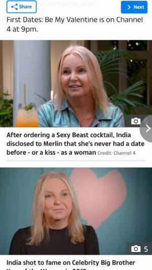 India Willoughby Instagram - Thank you @byalexdoyle for #TheSun write up - will be watching through my fingers! 🤣 See how I got on tonight on Channel 4, 9pm #FirstDates #BeMyValentineSpecial ❤️🏳️‍⚧️ Full preview below ⭐️