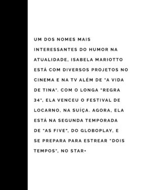 Isabela Mariotto Instagram - Isabela Mariotto (@isabela_mariotto) é um daqueles nomes que precisam ressoar por aí. Após ganhar o prêmio máximo do Festival de Locarno com o filme "Regra 34", que marca sua estreia no cinema, a atriz paulistana começou o ano em destaque também aqui no país participando da segunde temporada do seriado As Five, em exibição no GloboPlay. Cria do Teatro Oficina que encontrou na internet uma maneira de mostrar seu trabalho em um momento em que a cultura sofria duramente no país, Isabela também está se preparando para gravar um longa-metragem que levará do Instagram para as telonas a personagem Tina, a icônica e polêmica personagem que interpreta no perfil A Vida de Tina (@a.vida.de.tina). Nós conversamos com a atriz e você confere em nosso site. O link está na bio!

#arte #artebrasileira #art #cinema