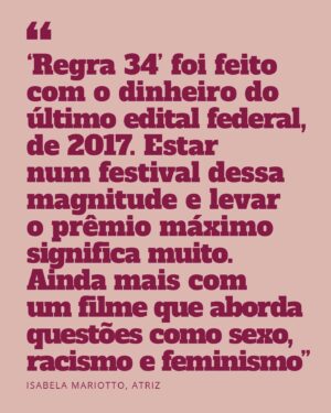 Isabela Mariotto Instagram - Se você se interessa por temas como desigualdade, sustentabilidade e também ama uma boa dose de irreverência, provavelmente foi impactado aqui pelos vídeos de Tina (@a.vida.de.tina), personagem viral criada pela atriz Isabela Mariotto (@isabela_mariotto) durante o ócio criativo pandêmico, em parceria com a também atriz Júlia Burnier, com quem divide a criação dos roteiros e a interpretação – Isabela é o corpo de Tina e Júlia, a voz. 

Mas a versatilidade e a destreza de Isabela como atriz não se resumem às esquetes divertidamente constrangedoras de Tina. Foi sob o teto do marco arquitetônico desenhado por Lina Bo Bardi para sediar o Teatro Oficina que a atriz encontrou solo fértil para se desenvolver como profissional. O diretor José Celso Martinez, com sua antena captadora de frequências, rapidamente percebeu o talento da atriz também para a comédia, lhe dando o desafio de interpretar personagens hilários em obras de peso como "Macumba Antropófaga" e "Roda Viva", que dispensam apresentação.

Mas foi no seu primeiro filme, o longa Regra 34, com direção de Julia Murat, que a paulistana viveu um dos grandes momentos da sua carreira até aqui. Indicado para o prêmio de Melhor Filme, na 75° edição do Festival de Locarno, um dos mais disputados festivais de cinema do mundo, que aconteceu durante o mês de agosto deste ano, na Suíça, o longa, que traz Isabela como um dos destaques, saiu vencedor máximo do festival. Isso mesmo: um filme brasileiro ganhou o título de melhor filme em um festival europeu, em tempos de desmonte da cultura no Brasil.

"Em meio à crise que vivemos num país em que a desigualdade é gigantesca, é razoável ter vergonha de ser herdeiro. Ao meu ver, o problema acontece quando essa vergonha passa a ser o motor das boas ações", conta Isabela em entrevista à repórter Ágata Fidelis (@agatafidelis). Confira o papo completo no link da bio!

📸: Divulgação

#avidadetina #precisotomarumaatitude #isabelamariotto #tina #humor #cinema #cinemanacional #regra34