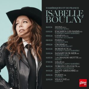 Isabelle Boulay Instagram - Le coeur battant à l’idée de vous retrouver, forte d’une année de tournée dans notre belle Amérique francophone! 

À bientôt la Belgique, la Suisse et la France!

Je vous espère,
Isabelle ❤️

. . . 
📸 @maxabadian 

#isabelleboulay #dameriquesetdefrance #entournee #spectacle #france #mons #enghienlesbains #paris #crosne #geneve #bordeaux #sanarysurmer #lagrandemotte #lille #forgesleseaux #saintgregoire #poissy #veauche