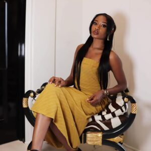 Iyana Halley Instagram - Handle with care 🤍
 @FashionNova 
wearing Makayla Linen Maxi Dress 🫶🏾