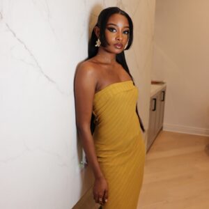 Iyana Halley Instagram - Handle with care 🤍
 @FashionNova 
wearing Makayla Linen Maxi Dress 🫶🏾