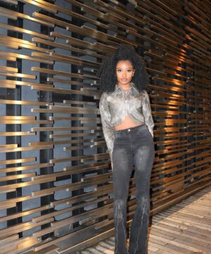 Iyana Halley Instagram - The best thing about being authentic is you don’t have to keep up an image 🤍💫😌 @FashionNova 

-Western Swing Faux Leather Top x Tell Everyone Flare Jeans-