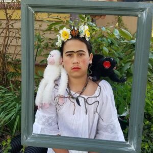 Jacqueline Byers Instagram - My cousin Kobe (10 years old) had a school project where he had to recreate a famous painting. He chose Frida Kahlo.