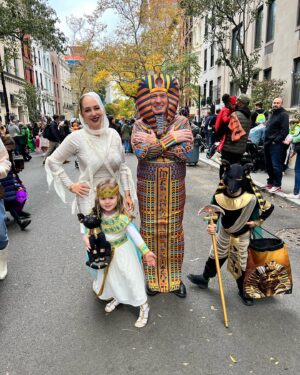 Jacques Torres Instagram - Happy Halloween from ancient Egypt!  Cleopatra, Anubis, Mummy and King Tut’s sarcophagus! Trick or treating was extra fun this year with my #mylittlebonbon and #mylittletruffle because my niece and her boyfriend are here from France to celebrate together! I think they did an excellent job with their creepy costumes 😜👍.