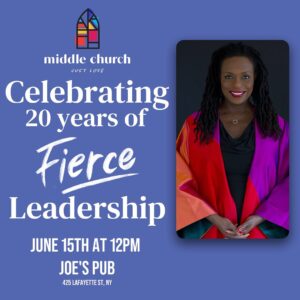 Jacqui Lewis Instagram - Join us as we honor 20 years of Rev. Dr. Jacqui Lewis’s (@revjacquilewis) FIERCE leadership at Middle Collegiate Church!

Enjoy performances from Middle Church’s extended community, directed by @divatamer . We invite you to show up in fierce love and support for Jacqui, recognizing and uplifting her for all her remarkable work.

The celebration will be at @joespub in the NYC at 12PM, with doors opening at 11:30AM.

Get your ticket now—can’t wait to see you there!