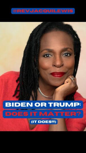 Jacqui Lewis Instagram - Biden or Trump: does it matter? Many of us are put off by politics right now, disgusted even. 

I choose to believe that we need to elect someone that we can fight with and call to task- not someone who seeks only to destroy, exclude and shut out. 

We cannot afford to hand our democracy over to Trump. Biden undoubtedly has a lot to answer for, but we can call him to task with the tools of democracy.

Today is only the primaries. There is a long road to November. But we cannot afford to be apathetic, loves. We CAN fight.

What do you think? How are you feeling right now?  Keep sending me your wonderful questions- this community feeds me and gives me hope. ❤️✊🏾

#Vote #ElectionYear #FierceLove #WWJD #JusticeFoeAll #FaithandPolitics #GodIsLove #VoteLove #FaithfullyLGBT #PeaceForAll #EndWar