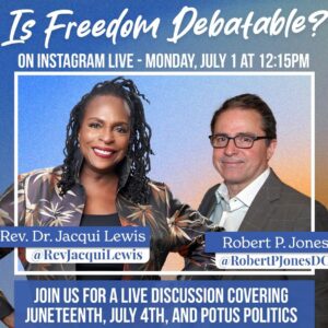 Jacqui Lewis Instagram - Is Freedom Debatable?

There is a lot going on right now. Emotions and fears are high post debate as the reality of the 2024 election sinks in.

Join me and my friend @robertpjones, author of “The Hidden Roots of White Supremacy” this Monday July 1 at 12:15 pm EDT for an Instagram Live.

#FierceLove #Democracy #Freedom #4thOfJuly #ThisIsAmerica #ProgressiveFaith #RevDrJacquiLewis #RevolutionaryLove
