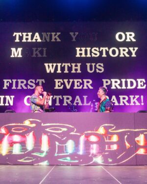 Jake Resnicow Instagram - THANK YOU for making history with us - the first ever Pride in Central Park 🌈 

Special thanks to @purple_disco_machine @parishilton @bobsdanceshop @danielsl8r   surprise performances by @kimpetras @theebillyporter @aqua.dk and my Mom who overcame so much to be there for this moment 🙏 Especially grateful to my team and everyone behind the scenes that helped bring the magic to life ❤️
