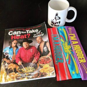 James A. Janisse Instagram - These are the prizes I'm giving away at my #WrestleMania party today! Mug goes to the bingo winner, headbands to whoever guesses the match outcomes most accurately, and the cook book (which I definitely owned a copy of as a kid) to whoever cooks the favorite dish of the potluck!