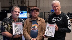 James Cameron Instagram - We were honored to have Yukito Kishiro, the man who created Alita, at Lightstorm for a visit last week. Here we are exchanging gifts during our tour around the facility. 
Thank you isn't enough, but thank you Kishiro-san.
.
.
.
#alita #alitabattleangel #battleangelalita #lightstorm