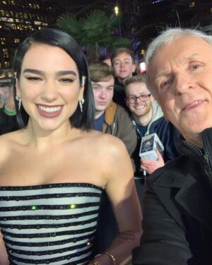 James Cameron Instagram - I think I'm getting the hang of this selfie thing — thanks to @dualipa for her advice and presence at the Alita premiere. .
.
.
#Alita #AlitaBattleAngel #DuaLipa #alitapremiere