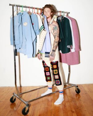 James Ford Instagram - My name is James Ford. I make clothes. I just made some new clothes. I call them, “Grandma’s Kid”. I designed them so I could have something to wear the felt like me, but that my Grandma would also like. I hope you like them, I hope your Grandma likes them. Ask me anything about the design or creative process and I’ll answer in the comments 🫶🍓. A good question would be “why is there a strawberry named Gary”