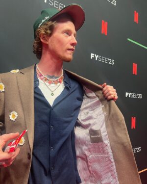 James Ford Instagram - Not the best at red carpets yet and I stole a full bag of skittles from the green room. Something something fashion something something hollywood #fysee23 @netflix