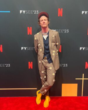 James Ford Instagram - Not the best at red carpets yet and I stole a full bag of skittles from the green room. Something something fashion something something hollywood #fysee23 @netflix