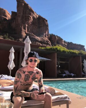 James Ford Instagram - Took the School Boy Suit™️on a road trip to Sedona for my friends wedding!👽 (ft. a pool, a puppy, and the groom’s aunt asking if I’m Scottish and wearing a kilt!)