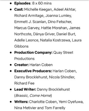 James Northcote Instagram - What a cast 🫣Thanks @quaystreetproductions @netflixuk for having me on the new @harlancoben with @michkeegan @adeelakhtar @richardcarmitage @dinofetscher @scandalous_13 #joannalumley #hattiemorahan #marcusgarvey and more 😮