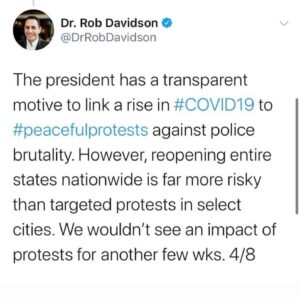 James Scully Instagram - This has been on my mind a lot lately as people are already beginning to get sick. In an ideal world of course people would not need to be out in the streets literally FIGHTING for their lives and rights during a pandemic, but this is not an ideal world. Black populations were already facing a disproportionate level of Covid deaths due to long standing social and economic inequities, but how can we expect them to NOT react to the racist violence that is prevalent in every part of America. This country and its deeply problematic financial priorities have put these people between a rock and a hard place and I’m proud of and inspired by the people who have not let that deter them. There are resources for donating to Covid relief in the link in my bio, but many of the bail and BLM organizations I’ve already advertised are using their money to try and help people who may get sick by keeping them supported and out of jail. Give if you can. #blacklivesmatter