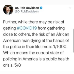 James Scully Instagram - This has been on my mind a lot lately as people are already beginning to get sick. In an ideal world of course people would not need to be out in the streets literally FIGHTING for their lives and rights during a pandemic, but this is not an ideal world. Black populations were already facing a disproportionate level of Covid deaths due to long standing social and economic inequities, but how can we expect them to NOT react to the racist violence that is prevalent in every part of America. This country and its deeply problematic financial priorities have put these people between a rock and a hard place and I’m proud of and inspired by the people who have not let that deter them. There are resources for donating to Covid relief in the link in my bio, but many of the bail and BLM organizations I’ve already advertised are using their money to try and help people who may get sick by keeping them supported and out of jail. Give if you can. #blacklivesmatter