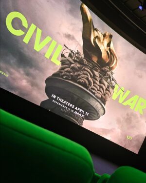 James Willems Instagram - Thank you to @a24 for inviting us to an early screening of #alexgarland's @civilwarmovie. A brutal, close-up look at a frighteningly similar to our own alternate dystopia.

Not pictured: the two bags of popcorn I smuggled into the theater under my coat, but forgot to eat because I was too invested in the film so I carried them around all night, nervous they'd fall out in front of Ed Begley Jr.