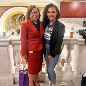 Jamie Colleen Instagram - Last month- Lobby day in Harrisburg, while waiting to speak with @senhughesoffice, I ran into one of my favorite people @donnabullock195 ✨❤️💜 
Donna has been a steadfast supporter of @womenagainstabuse and we are so grateful to have her in our corner! 
Thank you for all you do! 💜

#lobbyday #harrisburg #womenagainstabuse