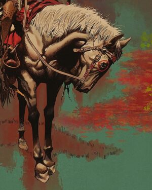 Jamie Hewlett Instagram - Dakota Fall, a warrior engaged in the Dakota War of 1862 - also known as the Sioux Uprising – is pictured with falling leaves and the downturned horse’s head which may signal impending defeat.