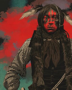 Jamie Hewlett Instagram - The Crossover is a focussed warrior who wears modern shirt with pistols and a rifle, a reference to early trading between indigenous people and the settlers.