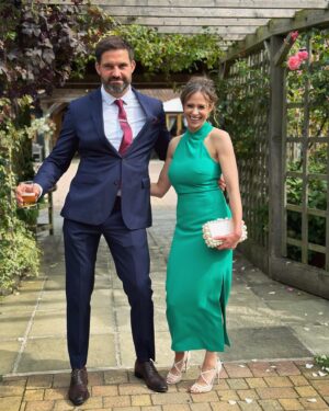 Jamie Jewitt Instagram - Beautiful day yesterday celebrating the most beautiful couple 🥰. Congratulations @jodie_317 and @justswoodenstuff6 and thank you for the best day 🥂❤️🎵

Dress - @mintvelvet 
Bag - Cult Gaia rented from @jesswithdresses on @byrotation 
Shoes - @dune_london (from a couple of years ago)