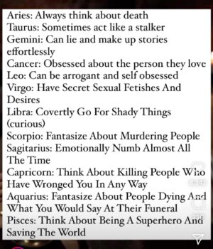 Jamie Kennedy Instagram - The caption that was cut off is “the creepiest thing about each zodiac sign” I see no lies.suddenly us Geminis don’t see so bad do we. 🤔 @miss_astrologerr